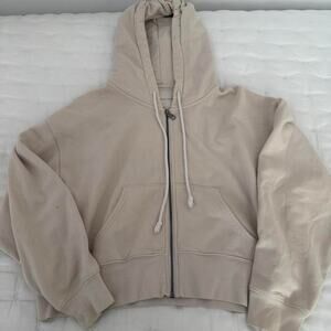 Cream American Eagle Cropped Zip Up Hoodie - Size S